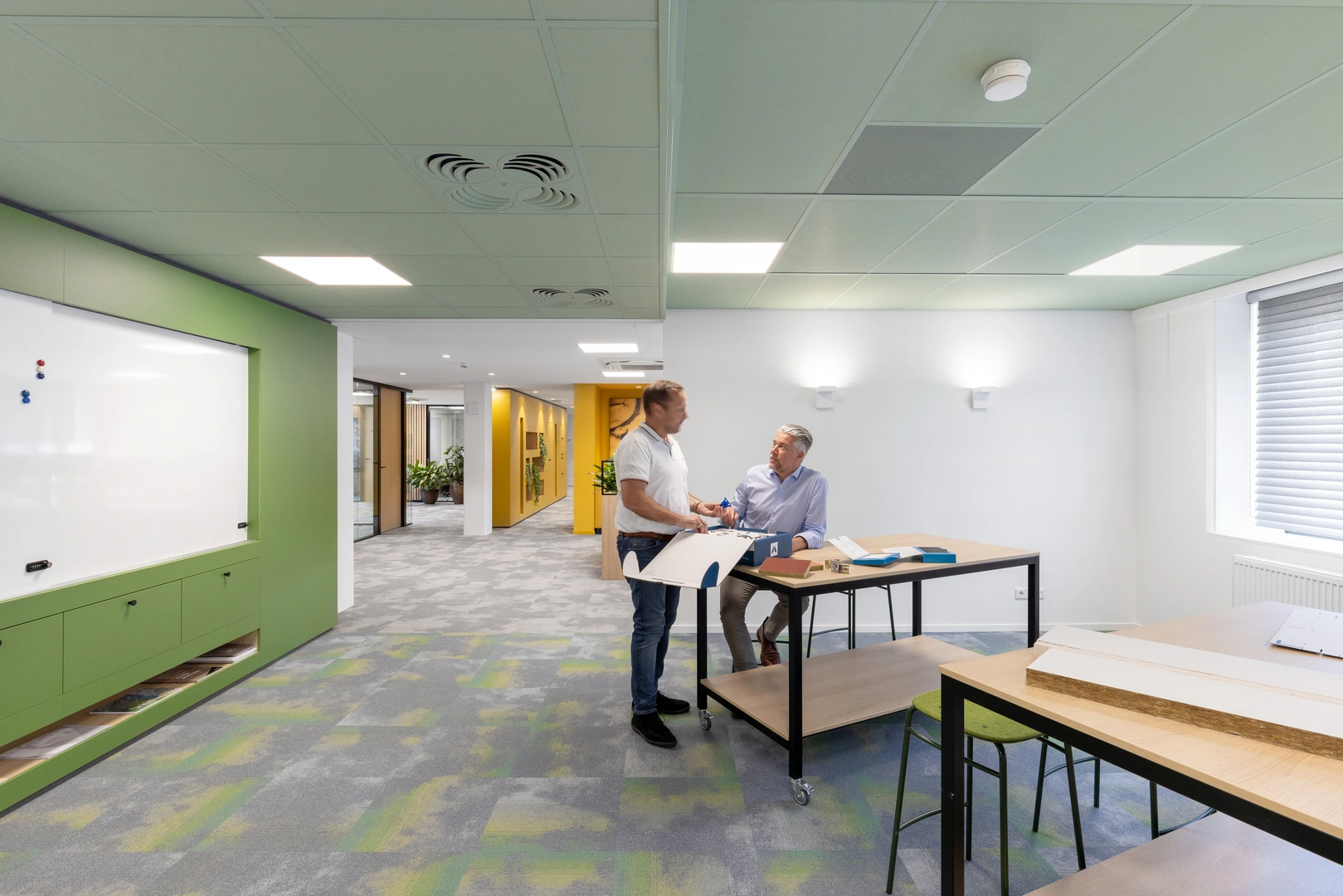 Sage coloured ceiling added a warm touch